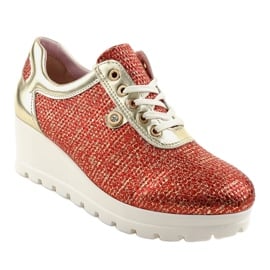 Czerwone Modne Sneakersy na koturnie JFL663-3 1