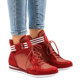 Czerwone modne damskie obuwie botki TL-28 1
