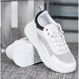 SHELOVET Sneakersy Na Platformie białe czarne 4