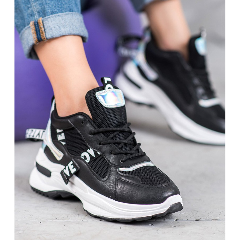Weide Modne Sneakersy Z Napisami czarne 2