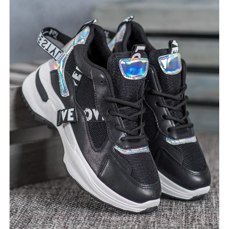 Weide Modne Sneakersy Z Napisami czarne 1