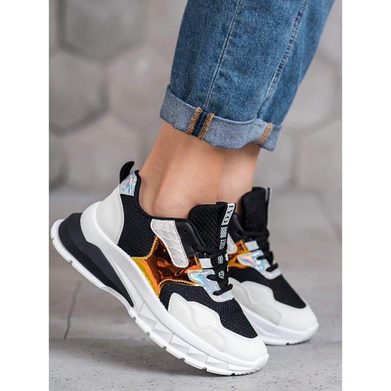 SHELOVET Sneakersy Z Siateczką białe czarne 1