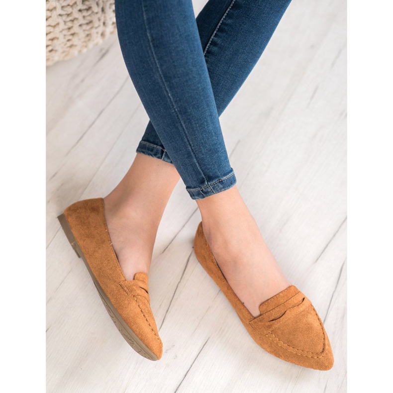 Best Shoes Zamszowe Mokasyny W Szpic brązowe 2