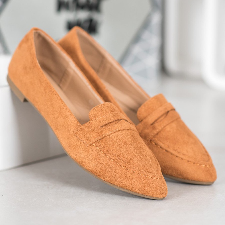 Best Shoes Zamszowe Mokasyny W Szpic brązowe 1