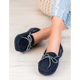 Filippo Skórzane Mokasyny Z Kokardą W Paski niebieskie 2