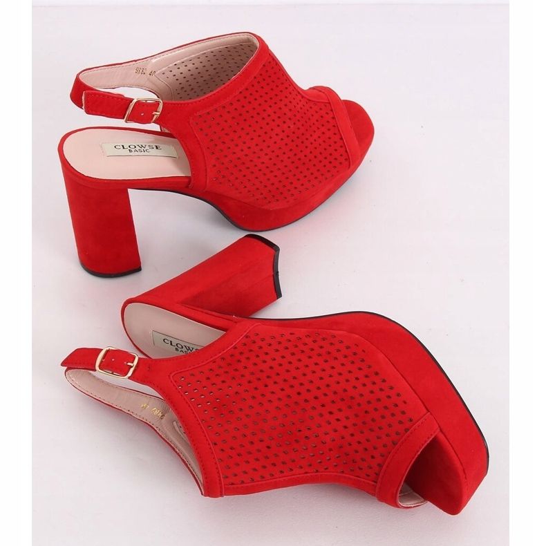 Ażurowe sandałki na obcasie czerwone 9R82 Red 2