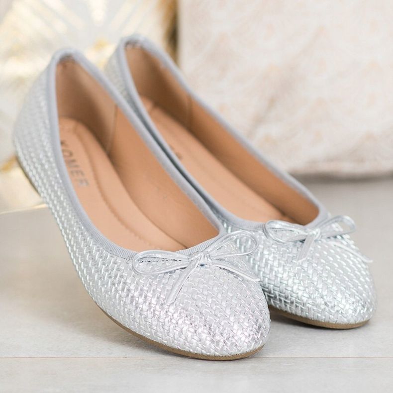 SHELOVET Plecione Srebrne Baleriny srebrny 2