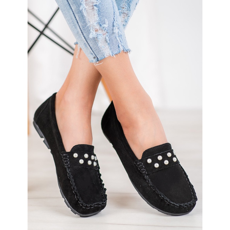 Filippo Skórzane Mokasyny Z Perełkami czarne 2