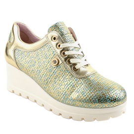 Złote Modne Sneakersy na koturnie JFL663-5 złoty 1