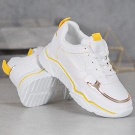 Ideal Shoes Białe Sneakersy Z Eko Skóry żółte 2
