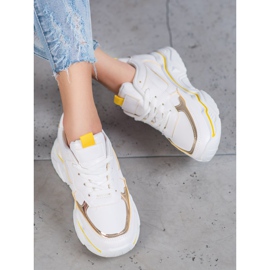 Ideal Shoes Białe Sneakersy Z Eko Skóry żółte 4