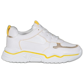 Ideal Shoes Białe Sneakersy Z Eko Skóry żółte 1