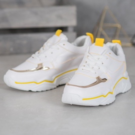 Ideal Shoes Białe Sneakersy Z Eko Skóry żółte 3