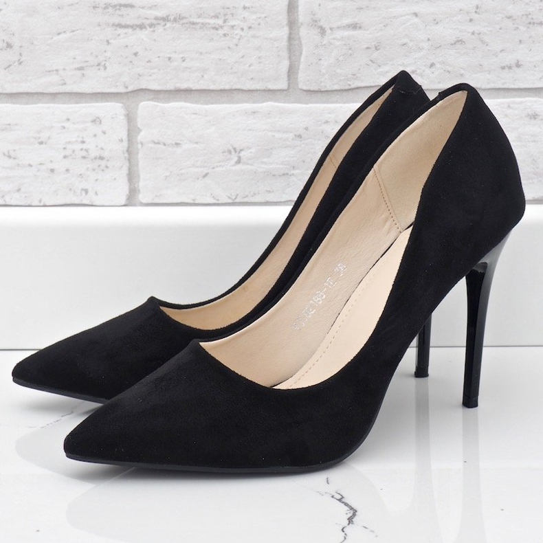 Czarne klasyczne szpilki z eko-zamszu YJS82188 2