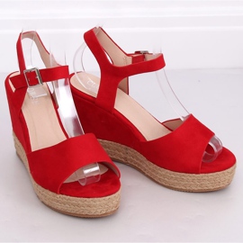 Sandałki na koturnie czerwone 9R195 Red 3