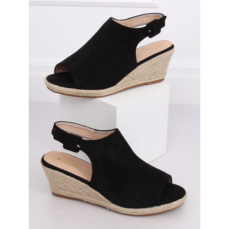 Espadryle na koturnie czarne F3303 Black 1