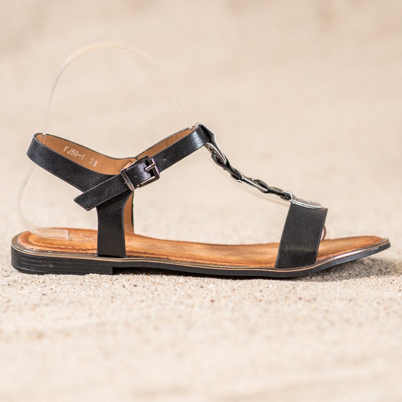 Small Swan Wygodne Czarne Sandałki 2