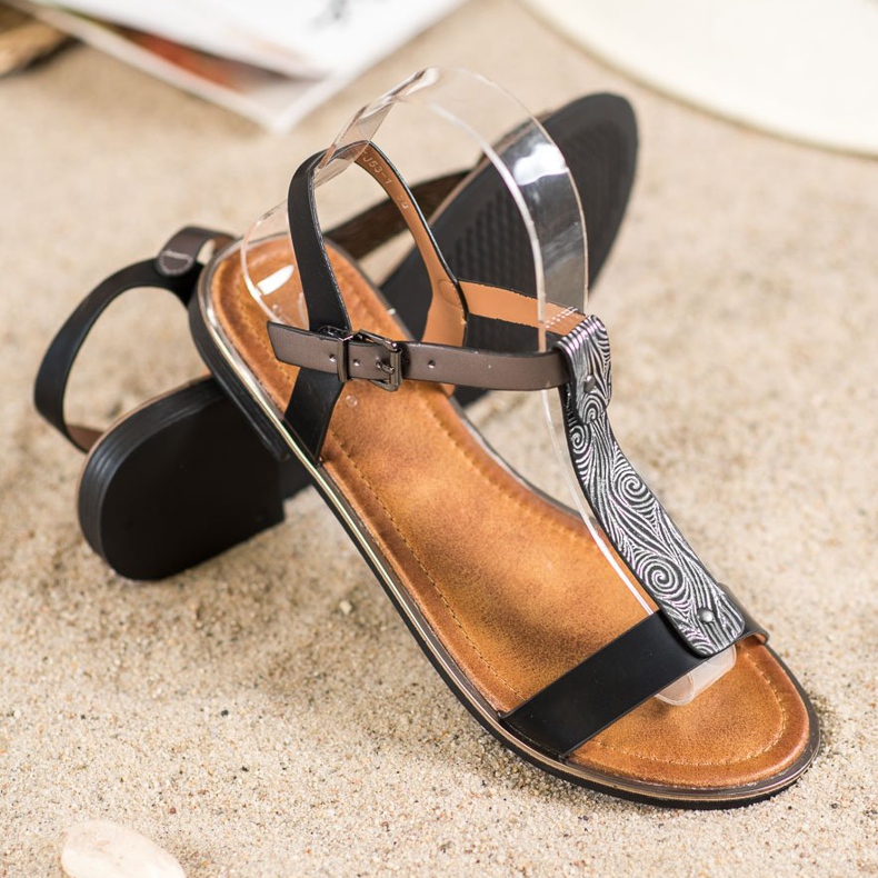 Small Swan Klasyczne Sandałki Z Eko Skóry czarne 2