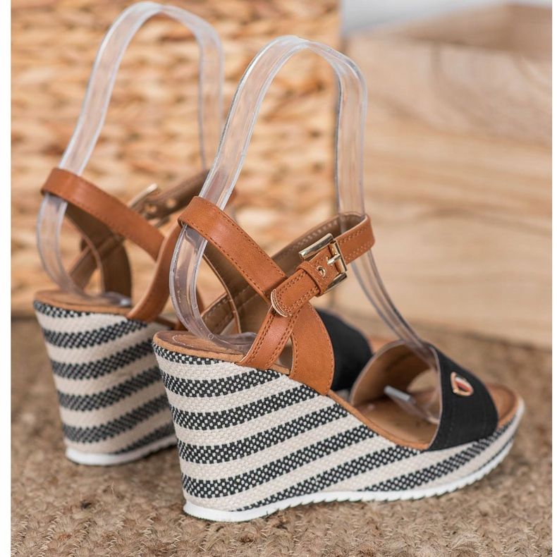 Goodin Modne Sandały Na Koturnie brązowe czarne wielokolorowe 2