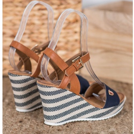 Goodin Modne Sandały Na Koturnie brązowe niebieskie wielokolorowe 1