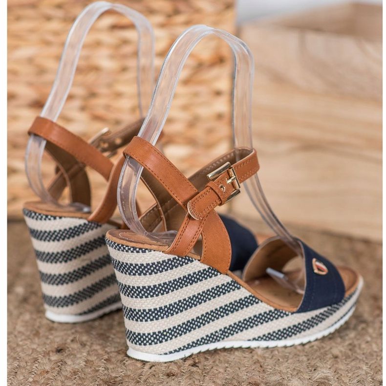 Goodin Modne Sandały Na Koturnie brązowe niebieskie wielokolorowe 1