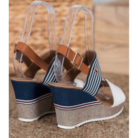 Goodin Sandały Na Koturnie białe niebieskie 1