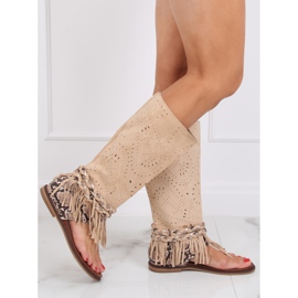 Japonki boho z cholewką beżowe NS130P Beige beżowy 1