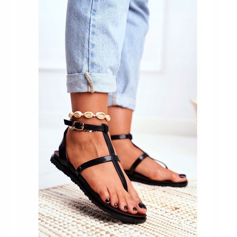 Lu Boo Sandałki Rzymianki Japonki Lento Czarne 1