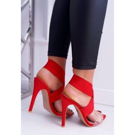 L.DAY Sandały Damskie Na Obcasie Szeroki Pasek Czerwone Lights 2