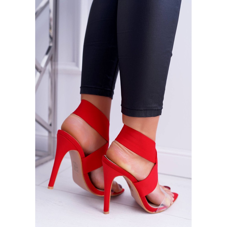 L.DAY Sandały Damskie Na Obcasie Szeroki Pasek Czerwone Lights 2