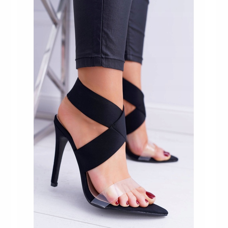 L.DAY Sandały Damskie Na Obcasie Szeroki Pasek Czarne Lights 1