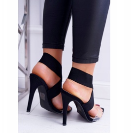 L.DAY Sandały Damskie Na Obcasie Szeroki Pasek Czarne Lights 2