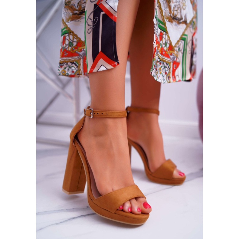 ADY Damskie Sandały Na Słupku Platforma Camel Debora brązowe 2