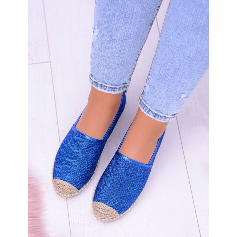 Lu Boo Chabrowe Damskie Espadryle Slip On Brokat Miravet niebieskie 2