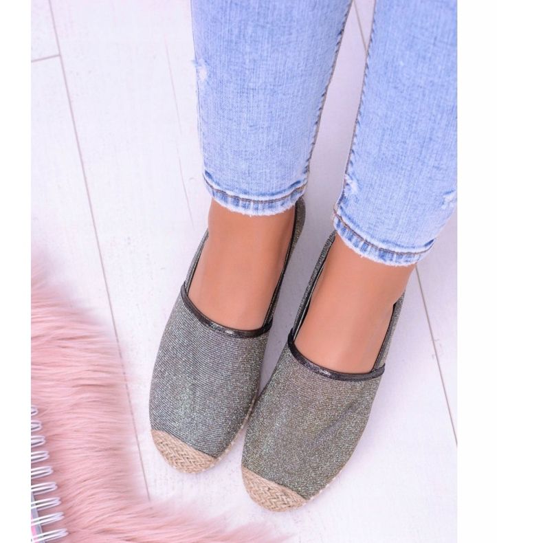 Lu Boo Brokatowe Damskie Espadryle Slip On Miravet beżowy złoty 2