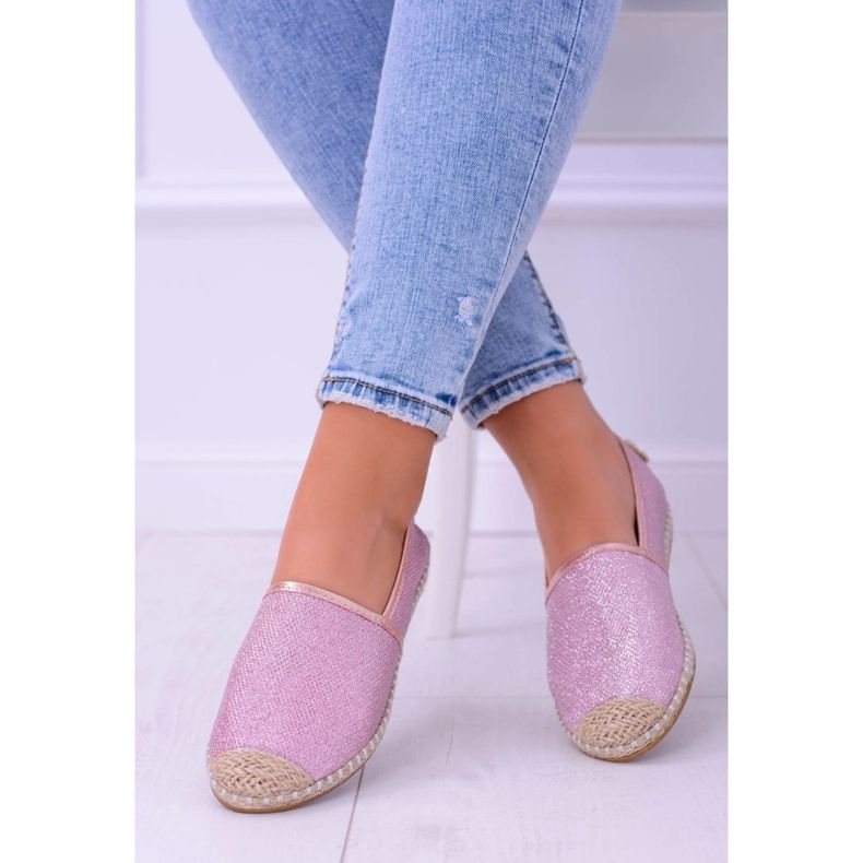 Lu Boo Brokatowe Damskie Różowe Espadryle Slip On Miravet 1