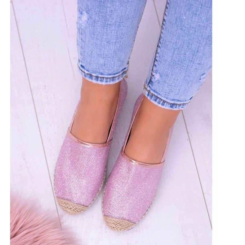 Lu Boo Brokatowe Damskie Różowe Espadryle Slip On Miravet 2