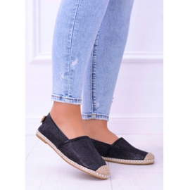 Lu Boo Czarne Brokatowe Damskie Espadryle Slip On Miravet 2