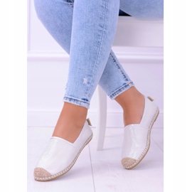Lu Boo Białe Damskie Espadryle Slip On Brokat Miravet 1