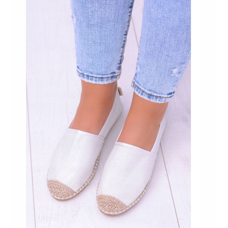 Lu Boo Białe Damskie Espadryle Slip On Brokat Miravet 2