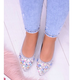 Lu Boo Srebrne Balerinki na Gumce Kamienie Even szare 2