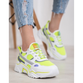 SHELOVET Neonowe Sneakersy białe żółte 5