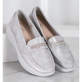 SHELOVET Wygodne Mokasyny Na Platformie szare 1