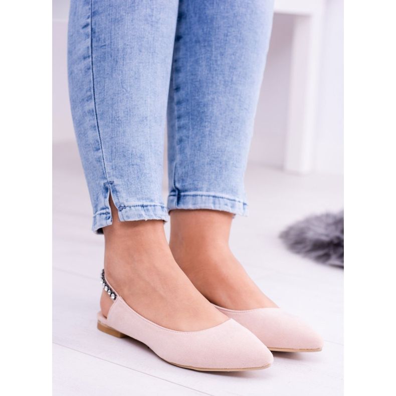 Lu Boo Różowe Zamszowe Balerinki w Szpic Cyrkonie Macron 1