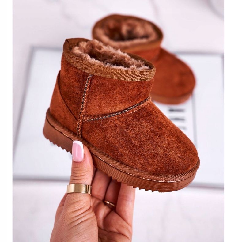 FRROCK Ocieplane Dziecięce Młodzieżowe Botki Śniegowce Khaki Gooby brązowe 2