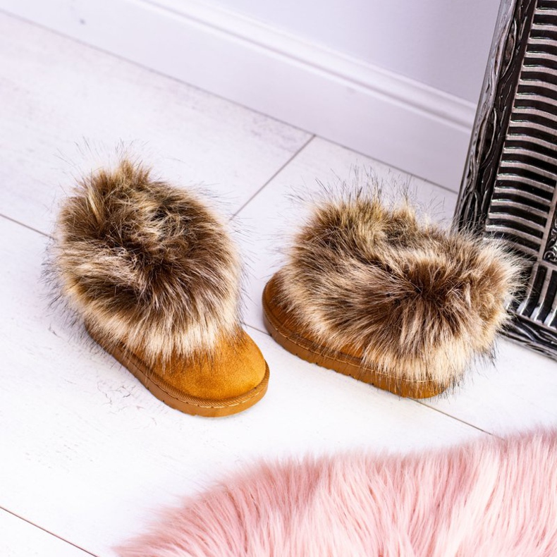 FRROCK Dziecięce Botki Śniegowce Z Futerkiem Camel Small Fox brązowe 1