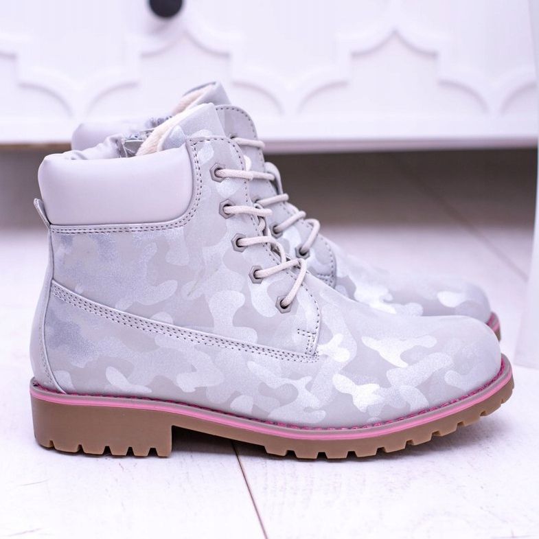 EVE Dziecięce Młodzieżowe Ocieplane Szare Botki Traperki MoroStyle 2