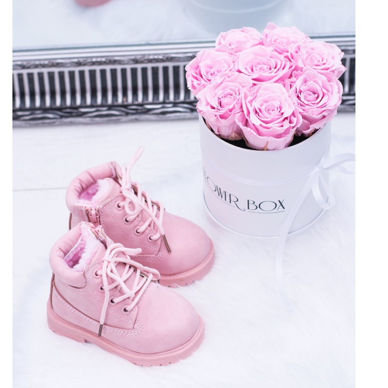 FRROCK Dziecięce Ocieplane Trapery Botki Pudrowy Róż Dexter różowe 1