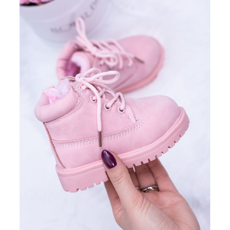 FRROCK Dziecięce Ocieplane Trapery Botki Pudrowy Róż Dexter różowe 2