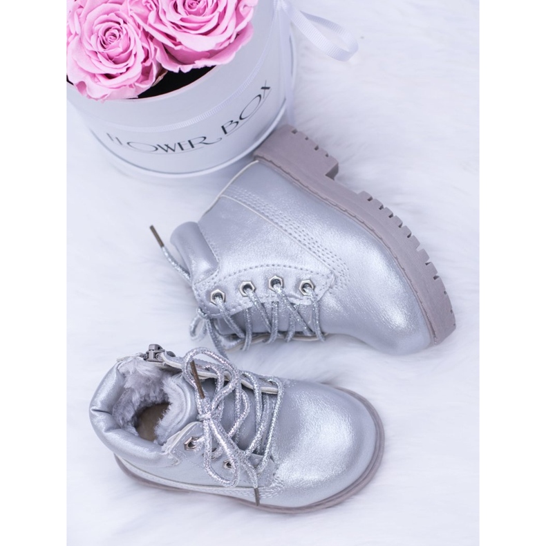 FRROCK Dziecięce Ocieplane Srebrne Trapery Botki Dexter srebrny 1